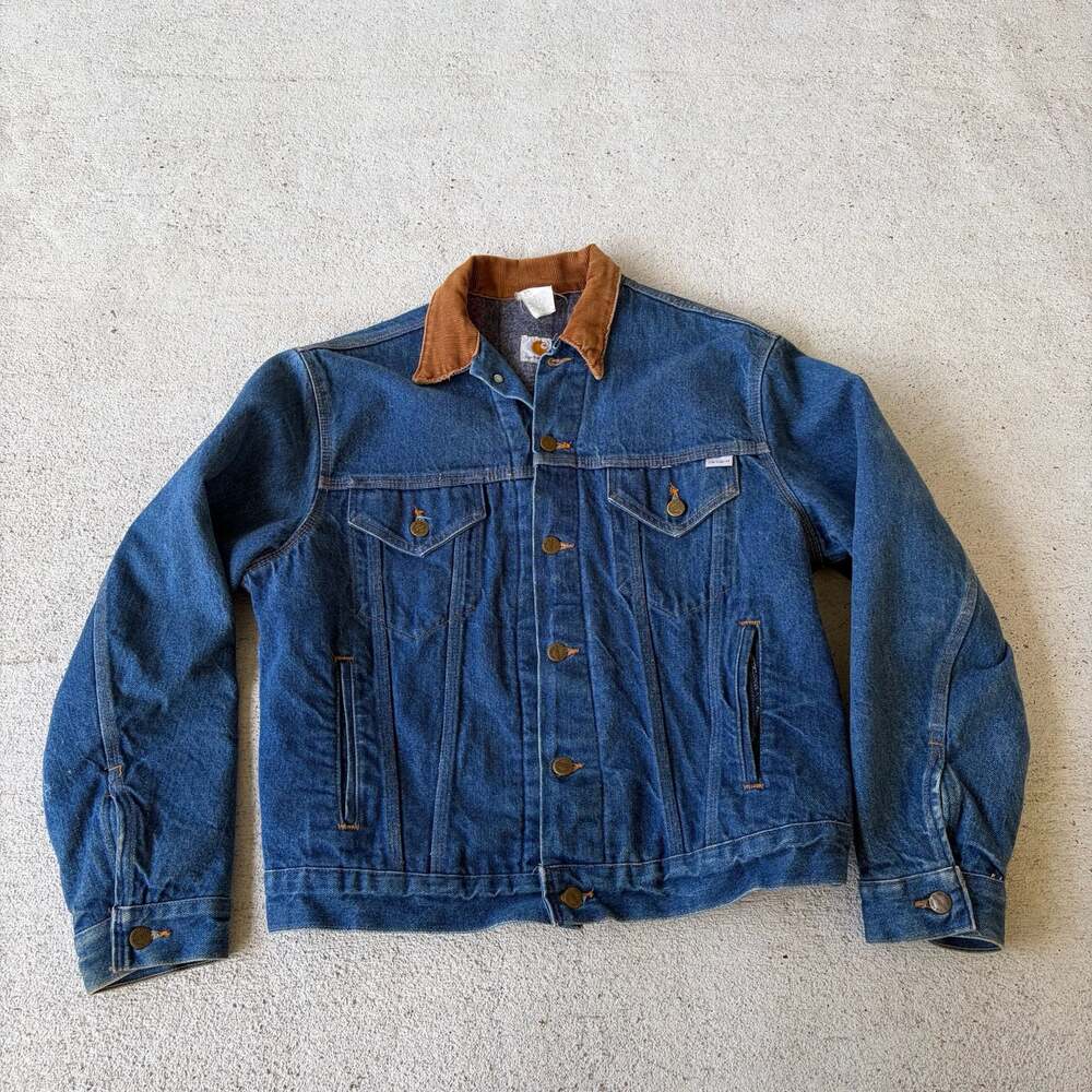 Vintage Carhartt 100th Anniversary Denim Trucker Jacket with Corduroy Collar
